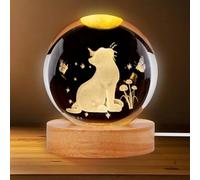 Luce notturna a sfera di cristallo 3D: lampada a sfera di vetro per gatti, USB 3D, luce notturna, luce calda, con base in legno, per Natale, Ringraziamento, San Valentino, decorazione per la casa