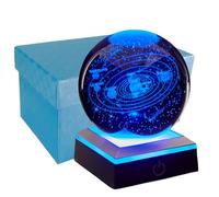 Luce notturna a sfera di cristallo 3D, lampada a sfera in vetro da 8,9 cm con base a LED, lampada a sistema solare, regalo di compleanno e Natale per ragazzi, ragazze e amici