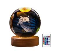 Luce notturna a sfera di cristallo con supporto in legno, 3D Axolotl sfera di cristallo decorativa con base a LED a 16 colori, telecomando per camera da letto e decorazione domestica (8 cm)