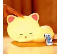 Luce Notturna Bambini, Controllo Touch con 16 Livelli di Regolazione Dell'intensità Luminosa, Timer da 30/60 Minuti, Lampada Gatto Luce Notturna Ricaricabile a Forma, Lampada dec Orativa per Camera