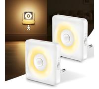 Luce Notturna Bambini da Presa, 2 Pezzi Luci Notturne con Sensore Movimento Modalità Sensore o Sempre Accesa Regolabile, Certificata CE per Interni da Letto, Soggiorno e Bagno (Bianco caldo)