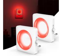 Luce Notturna Bambini da Presa con Sensore Crepuscolare Rossa 2 Pezzi | Rilassante Luci con Sensore Crepuscolare e Automatico Luminosità Regolabile per Camera da Letto, Corridoio, Scale, Bagno