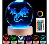 Luce notturna con drago 3D, sfera di cristallo, 3,15 pollici, lampada 3D con telecomando, 16 colori, per compleanno, Natale, figurine con drago, regalo per la camera per ragazzi e ragazze