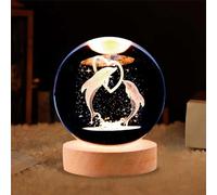 Luce notturna con sfera di cristallo 3D, base in legno, sfera di vetro, luce notturna a LED, display LED spaziale innovativo, decorazione per camera da letto e scrivania. (Delfini)