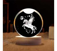 Luce notturna con sfera di cristallo 3D, base in legno, sfera di vetro, luce notturna, display LED novità spazio, decorazione per camera da letto e scrivania. (Il Cavallo)