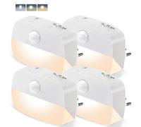 Luce Notturna da Presa 4 Pezzi 3 Modalit(AUTO/ON/OFF) con Sensore 3 Colori