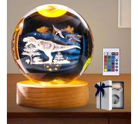 Luce notturna dinosauro lampada 3D sfera di cristallo da 80 mm con cambio di colore, telecomando e base in legno USB, sfera di cristallo 3D per compleanno Natale, regali dinosauro per ragazze ragazzi