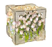 Luce notturna fai da te a forma di tulipano, fatta a mano, specchio infinito, lampada da tavolo Magic Cube con tulipani rosa, alimentazione USB, decorazione decorativa per la stanza, 10 cm