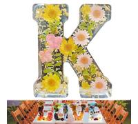Luce notturna in resina floreale, 26 lettere, luce notturna floreale fatta a mano, per madre moglie, nome personalizzato, lampada creativa per feste di compleanno (K)