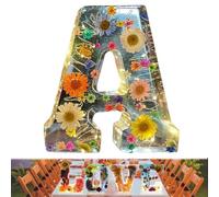 Luce notturna in resina floreale, 26 lettere, luce notturna floreale fatta a mano, per madre moglie, nome personalizzato, lampada creativa per feste di compleanno (A)