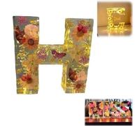 Luce notturna in resina floreale, lettere in resina pressata con fiori secchi a LED, luce notturna, 2024, nuova luce dell'alfabeto, regalo di compleanno per mamma, moglie, fidanzata, lei (H)