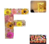 Luce notturna in resina floreale, lettere in resina pressata con fiori secchi a LED, luce notturna, 2024, nuova luce dell'alfabeto, regalo di compleanno per mamma, moglie, fidanzata, lei (F)