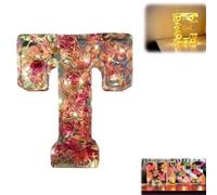 Luce notturna in resina floreale, lettere in resina pressata con fiori secchi a LED, luce notturna, 2024, regalo di compleanno per mamma, moglie, fidanzata, lei (T)