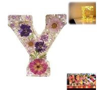 Luce notturna in resina floreale, lettere in resina pressata con fiori secchi a LED, luce notturna, 2024, regalo di compleanno per mamma, moglie, fidanzata, lei (Y)