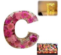 Luce notturna in resina floreale, lettere in resina pressata con fiori secchi a LED, luce notturna, 2024, regalo di compleanno per mamma, moglie, fidanzata, lei (C)