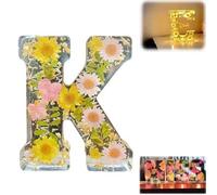 Luce notturna in resina floreale, lettere in resina pressata con fiori secchi a LED, luce notturna, 2024, regalo di compleanno per mamma, moglie, fidanzata, lei (K)
