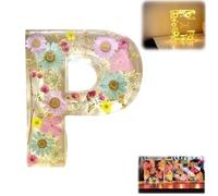 Luce notturna in resina floreale, lettere in resina pressata con fiori secchi a LED, luce notturna, 2024, regalo di compleanno per mamma, moglie, fidanzata, lei (P)