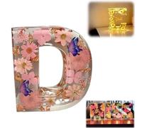 Luce notturna in resina floreale, lettere in resina pressata con fiori secchi a LED, luce notturna, 2024, nuova luce dell'alfabeto, regalo di compleanno per mamma, moglie, fidanzata, lei (D)