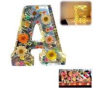 Luce notturna in resina floreale, lettere in resina pressata con fiori secchi a LED, luce notturna, 2024, nuova luce dell'alfabeto, regalo di compleanno per mamma, moglie, fidanzata, lei (A)
