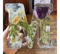 Luce notturna in resina floreale, luce notturna a LED con stampa floreale, personalizzabile con nome inciso dalla A alla Z, lettere luminose in resina con fiore pressato e luce LED, per mamma, moglie,