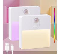 Luce notturna LED con sensore di movimento per interni, ricaricabile tramite USB, 3 modalità (AUTO/SPENTO/ACCESO), luce RGB per corridoio, scale, camera da letto, stanza dei bambini (2 pezzo)