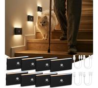 Luce Notturna LED Ricaricabile, Lampada Sensore di Movimento Nero, 8 Pezzi | 3 Modalità AUTO ON/OFF, Luci Batteria USB Dimmerabile Bianco Caldo/Naturale/Freddo, Lucina Notte per Armadi, Scale, Corridoio