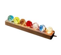 Luce notturna per bambini, cristallo cosmico, luci e pietre con luce a LED, base in legno, 7 sfere naturali da 40 mm, galassia, meditazione, energia positiva, accessori notte (rettangolare) per