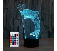 Luce notturna per i bambini 3D delfino ha condotto la lampada con telecomando 16 colore che cambia regalo di compleanno di Natale per il bambino