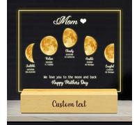 Luce notturna personalizzata con fasi lunari e universo, personalizzabile con nome e data di nascita e luogo per bambini, lampada in acrilico con scritta "We Love You to the Moon and Back", regalo per