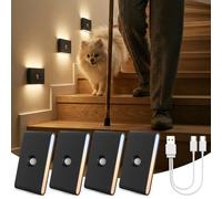 Luce Notturna Sensore di Movimento, 3 Modalità AUTO ON/OFF Lampada LED Ricaricabile, Luci Batteria Dimmerabile Bianco Caldo/Naturale/Freddo, Lucina Notte Nera per Armadi, Scale, Corridoio, 4 Pezzi