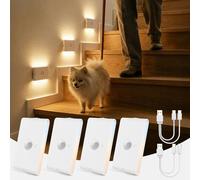Luce Notturna Sensore di Movimento Interno Lampada LED Ricaricabile 4 Pezzi | Luci Pile Dimmerabile 3 Modalità AUTO ON/OFF, Bianco Caldo/Naturale/Freddo, Lucina Notte Bambini per Armadi, Scale, Corridoio