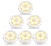 Luce Notturna Sensore Movimento, 6 Pack Luci Armadio Led Senza Fili con Magnete, Auto On/Off, Luce Adesiva a Batteria per Scale,Corridoio,Garage,Ingresso(bianco caldo)