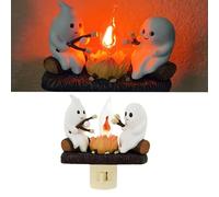 Luce notturna tremolante con fantasma 3D, 2 divertenti marshmallow arrosto al falò, luce LED elettrica finta senza fiamma, luce notturna divertente per Halloween falò da campeggio decorazione (Colore: