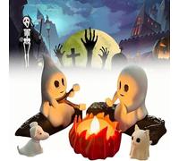 Luce notturna tremolante con fuoco da campo fantasma, luce notturna con gatto e cane che fanno smore per una divertente decorazione di Halloween (cane e gatto)