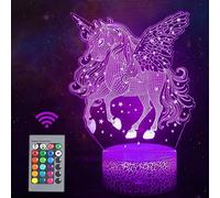 Luce Notturna Unicorno per Bambini, Regali Unicorno per Ragazze, Telecomando 16 Cambia Colore Dimmerabile, Lampada da Illusione 3D LED Luce, Cameretta Arredamento Camera da Letto Compleanno Natale
