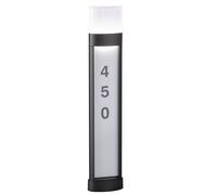 Luce numero civico LED numero civico illuminato elettrica lampada da esterno con numero civico, lampada da terra alluminio nero, con adesivo, IP54, LxPxA 16x7,5x80 cm, Wofi 12226