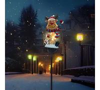 Luce palo solare da giardino in metallo con testa di Babbo Natale e cappello ros