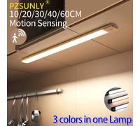 Luce per armadio Sensore di movimento ricaricabile USB Led Tre colori in una lampada per armadio da cucina Illuminazione interna 10/20/30/40/50 cm