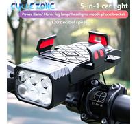Luce per bicicletta 5 in 1: power bank ricaricabile, clacson, luce fendinebbia, luce anteriore, supporto per telefono, adatto per mountain bike, illuminazione e accessori per la guida nero,blu,rossoAB