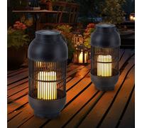 Luce per Esterni Lampada da Tavolo Solare LED Patio Effetto Fuoco Lanterna 2x