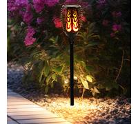 Luce per Esterni Lampada Solare a Spiedo LED Chiodi Fiaccola Flammeneffekt Nero