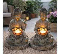 Luce per Esterni Lampada Solare Giardino 2er Set Buddha Figura Grigio Akku LED