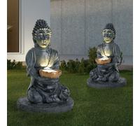Luce per Esterni Lampada Solare Giardino 2er Set Buddha Figura Grigio Akku LED