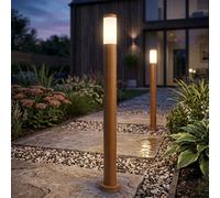 Luce per Esterni Piantana Lampade da Giardino Acciaio Inox E27 Simil Legno 2x [EEK: Non valutato]