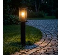 Lampada da terra a LED per esterni lampada da giardino nera moderna, piedistallo per terrazza resistente alle intemperie, vetro acciaio inox opaco, 7W 806lm bianco caldo, DxH 14,3x60 cm