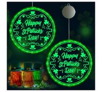 Luce per finestra decorativa per il giorno di San Patrizio, luce LED verde illuminata a batteria, per festa irlandese felice di San Patrizio, decorazione per interni ed esterni, confezione da 2