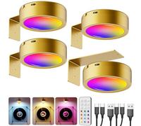 Luce per Quadri a Batteria Telecomando, Oro 2600mAh Applique LED da Parete Interno Ricaricabile USB Faretto LED RGB da Esposizione Lampada da Muro Senza Fili per Quadro Vetrina Illuminazione Arte
