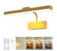 Luce per Quadri Senza Ffili Ricaricabile con Telecomando e Timer, Lampada da Parete LED Magnetica con Display Batteria, Luce per Specchio e Dardo Dimmerabile per quadro, muro, trucco, 3000mAh, Oro