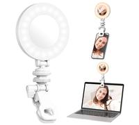 Luce Selfie con Clip, Selfie Ring Light, Luce per Video LED Fotografia con Batteria Portatile, Dimmerabile 3 Modi per iPhone/iPad/Laptop/Vlog (Bianco)