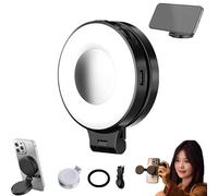 Luce selfie di bellezza magnetica 3 in 1 per telefoni, luce riempimento del telefono cellulare rotante a 360 ° pieghevole con specchio, elementi essenziali la creazione di contenuti bellezza(Nero)